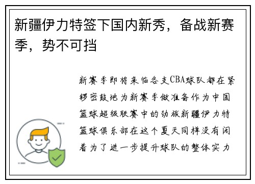 新疆伊力特签下国内新秀，备战新赛季，势不可挡